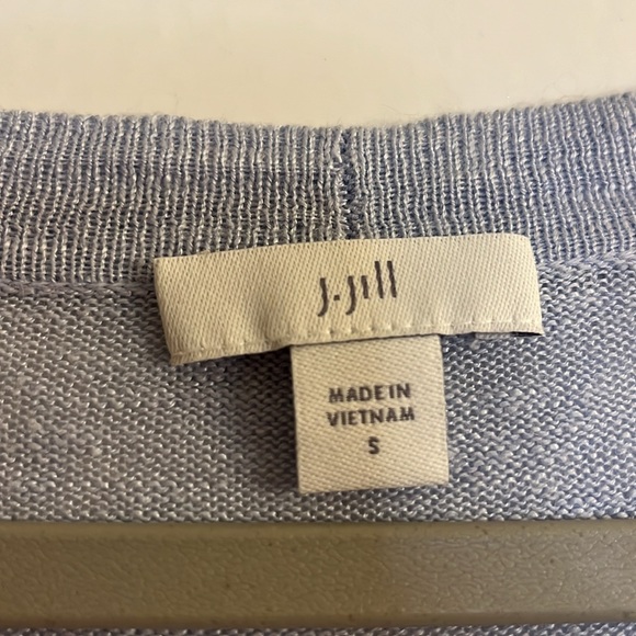 J. Jill Short Sleeve Linen Blend Cardigan Top Size S Blue 3 Button Front Pockets - Picture 4 of 8